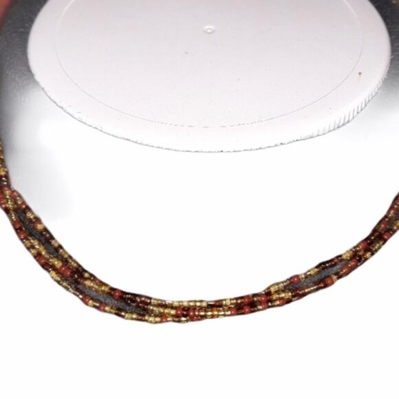 Hand Crafted Beaded Charm Necklace Triple Strand - Picture 4 of 12